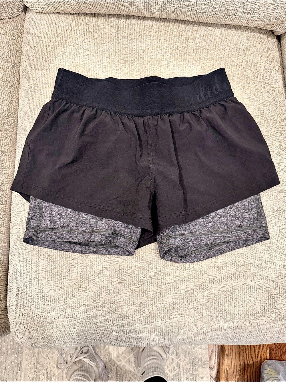 lululemon Logo Waistband High-Rise Training Short 2-in-1 Black & Gray